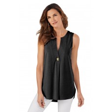 Black V Cut Buttoned Tank Top