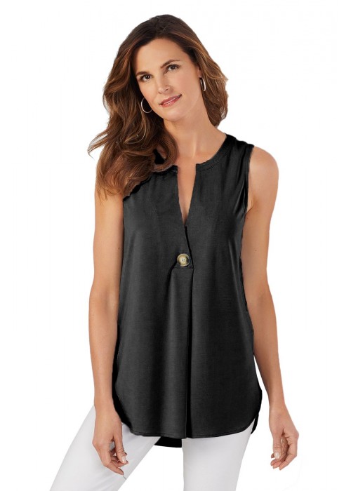Black V Cut Buttoned Tank Top Black V Cut Buttoned Tank Top