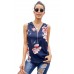 Blue Floral Sleeveless V Neck Zip Up Tank Top Blue Floral Sleeveless V Neck Zip Up Tank Top