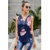 Blue Floral Sleeveless V Neck Zip Up Tank Top Blue Floral Sleeveless V Neck Zip Up Tank Top