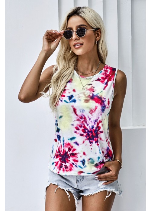 Splashed Slit Back Tie-dye Tank Top Splashed Slit Back Tie-dye Tank Top