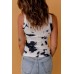 White Graffiti Print Crew Neck Ribbed Tank Top White Graffiti Print Crew Neck Ribbed Tank Top