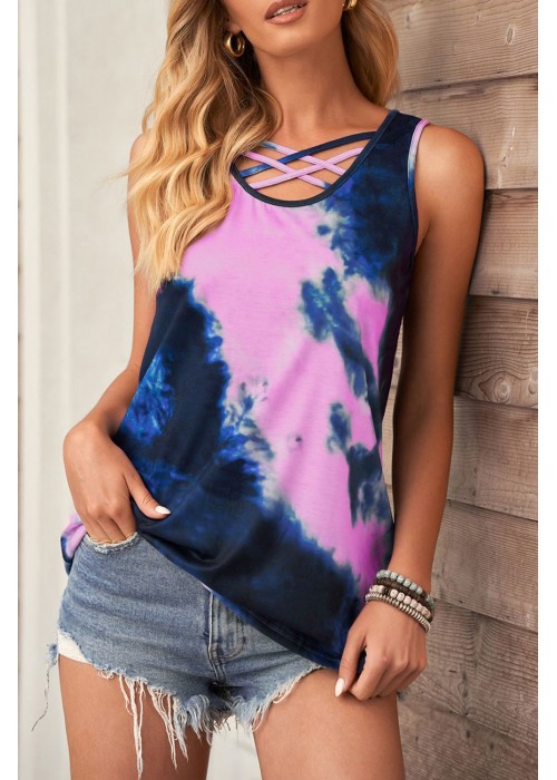 Black and Tan Tie-Dye Cross Front Tank Top Black and Tan Tie-Dye Cross Front Tank Top