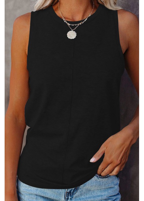 Black Solid Color Crewneck Sleeveless Top Black Solid Color Crewneck Sleeveless Top
