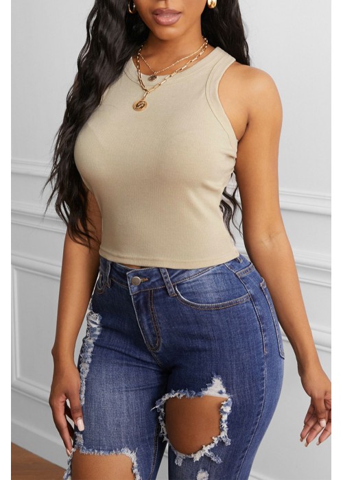 Beige Fashion Bodycon Tight Ribbed Tank Top Beige Fashion Bodycon Tight Ribbed Tank Top