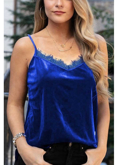 Blue Eyelash V Neck Velvet Tank Top Blue Eyelash V Neck Velvet Tank Top