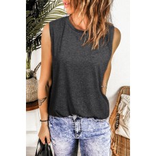 Gray Solid Color Crew Neck Loose Tank Top