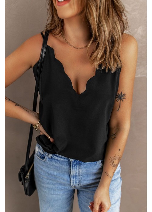 Black Scallop Edge Tank Top Black Scallop Edge Tank Top