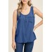Blue Plain Denim Bust Pocket Tank Top Blue Plain Denim Bust Pocket Tank Top