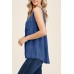 Blue Plain Denim Bust Pocket Tank Top Blue Plain Denim Bust Pocket Tank Top