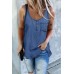 Blue Plain Denim Bust Pocket Tank Top Blue Plain Denim Bust Pocket Tank Top
