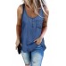 Blue Plain Denim Bust Pocket Tank Top Blue Plain Denim Bust Pocket Tank Top