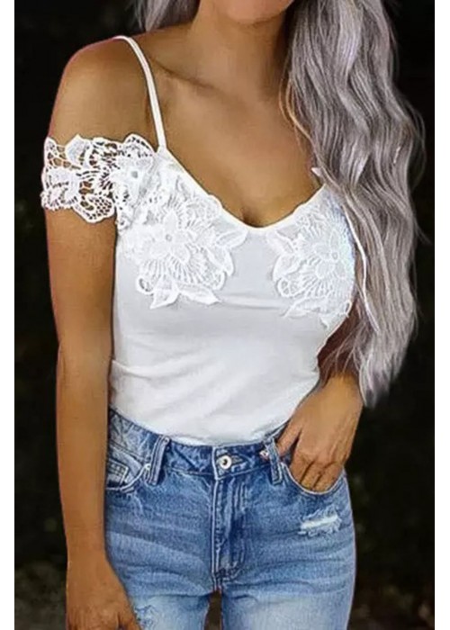 Lace Crochet Patchwork Slim-fit Spaghetti Strap Tank Top Lace Crochet Patchwork Slim-fit Spaghetti Strap Tank Top