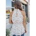 White Halter Neck Tie Waist Floral Tank White Halter Neck Tie Waist Floral Tank
