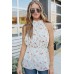 White Halter Neck Tie Waist Floral Tank White Halter Neck Tie Waist Floral Tank