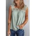 Green Contrast Lace Ruched Cut-out Sleeveless Top Green Contrast Lace Ruched Cut-out Sleeveless Top