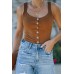 Brown Button-up Ribbed Knit Slim-fit Tank Top Brown Button-up Ribbed Knit Slim-fit Tank Top