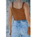 Brown Button-up Ribbed Knit Slim-fit Tank Top Brown Button-up Ribbed Knit Slim-fit Tank Top