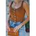 Brown Button-up Ribbed Knit Slim-fit Tank Top Brown Button-up Ribbed Knit Slim-fit Tank Top