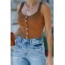 Brown Button-up Ribbed Knit Slim-fit Tank Top Brown Button-up Ribbed Knit Slim-fit Tank Top