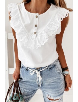 White Buttons Ruffled Tank Top