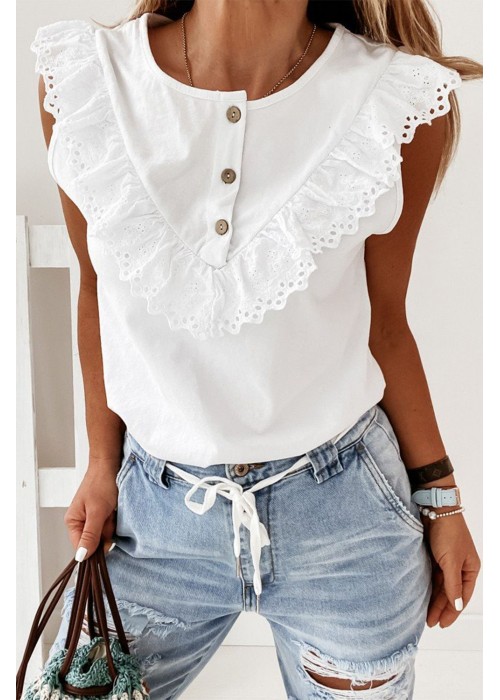 White Buttons Ruffled Tank Top White Buttons Ruffled Tank Top