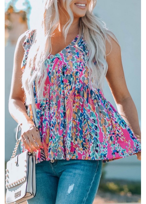 Boho Pattern Print Flounce V Neck Tank Top Boho Pattern Print Flounce V Neck Tank Top