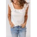 White Eyelet Ruffled Shoulder Rib Knit Vest White Eyelet Ruffled Shoulder Rib Knit Vest