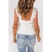 White Eyelet Ruffled Shoulder Rib Knit Vest White Eyelet Ruffled Shoulder Rib Knit Vest