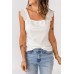 White Eyelet Ruffled Shoulder Rib Knit Vest White Eyelet Ruffled Shoulder Rib Knit Vest
