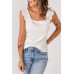 White Eyelet Ruffled Shoulder Rib Knit Vest White Eyelet Ruffled Shoulder Rib Knit Vest