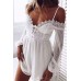White Swiss Dot Lace Off Shoulder Long Sleeve Romper White Swiss Dot Lace Off Shoulder Long Sleeve Romper
