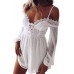 White Swiss Dot Lace Off Shoulder Long Sleeve Romper White Swiss Dot Lace Off Shoulder Long Sleeve Romper