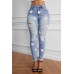 Ripped Star Print Mid Waist Jeans Ripped Star Print Mid Waist Jeans
