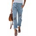 Drawstring High Waist Daisy Patches Straight Leg Jeans Drawstring High Waist Daisy Patches Straight Leg Jeans