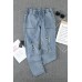Drawstring High Waist Daisy Patches Straight Leg Jeans Drawstring High Waist Daisy Patches Straight Leg Jeans