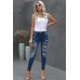 Patches Of Leopard Denim Distressed Jeans Patches Of Leopard Denim Distressed Jeans