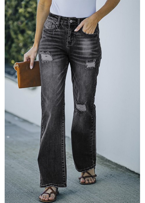 Black High Rise Washed Distressed Flare Jeans Black High Rise Washed Distressed Flare Jeans
