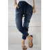 Dark Blue Drawstring Elastic Waist Jogger Jeans Dark Blue Drawstring Elastic Waist Jogger Jeans