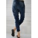 Dark Blue Drawstring Elastic Waist Jogger Jeans Dark Blue Drawstring Elastic Waist Jogger Jeans