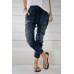 Dark Blue Drawstring Elastic Waist Jogger Jeans Dark Blue Drawstring Elastic Waist Jogger Jeans