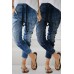 Dark Blue Drawstring Elastic Waist Jogger Jeans Dark Blue Drawstring Elastic Waist Jogger Jeans