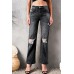 Black High Waist Distressed Ripped Hole Flare Jeans Black High Waist Distressed Ripped Hole Flare Jeans