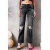Black High Waist Distressed Ripped Hole Flare Jeans Black High Waist Distressed Ripped Hole Flare Jeans