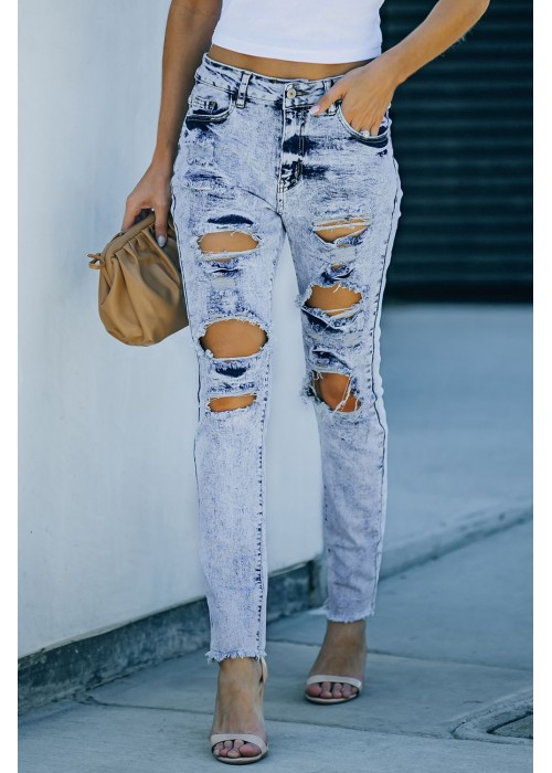 Sky Blue Wash Ripped Slim-fit Jeans Sky Blue Wash Ripped Slim-fit Jeans