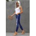 Blue High Rise Button Front Frayed Ankle Skinny Jeans Blue High Rise Button Front Frayed Ankle Skinny Jeans