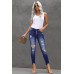 Blue High Rise Button Front Frayed Ankle Skinny Jeans Blue High Rise Button Front Frayed Ankle Skinny Jeans