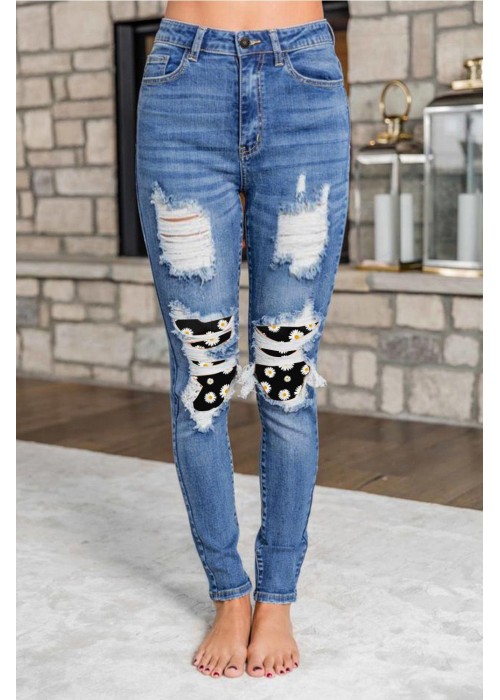 Floral Patches Ripped Jeans Floral Patches Ripped Jeans