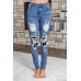 Floral Patches Ripped Jeans Floral Patches Ripped Jeans