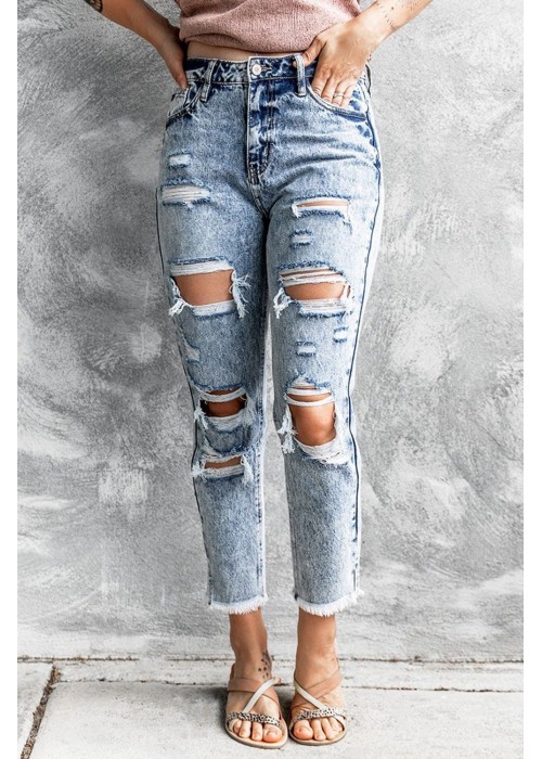 High Rise Distressed Slim-fit Wash Jeans High Rise Distressed Slim-fit Wash Jeans